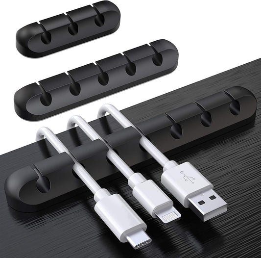 Black Cable Clips - Set of 3 - Self-Adhesive Cable Holders - Cable Management for Desk & Office.