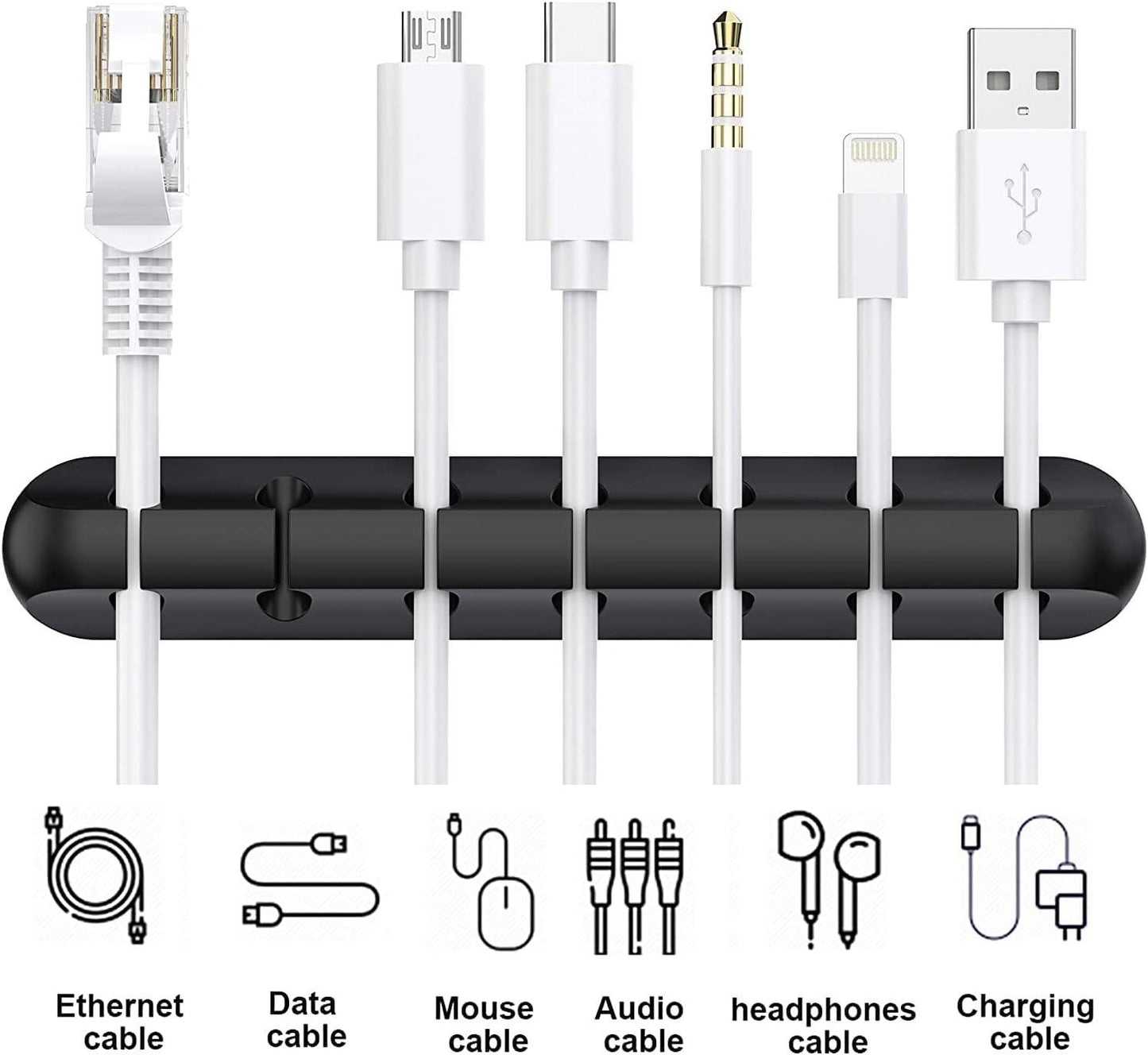 Black Cable Clips - Set of 3 - Self-Adhesive Cable Holders - Cable Management for Desk & Office.