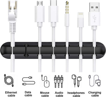 Black Cable Clips - Set of 3 - Self-Adhesive Cable Holders - Cable Management for Desk & Office.