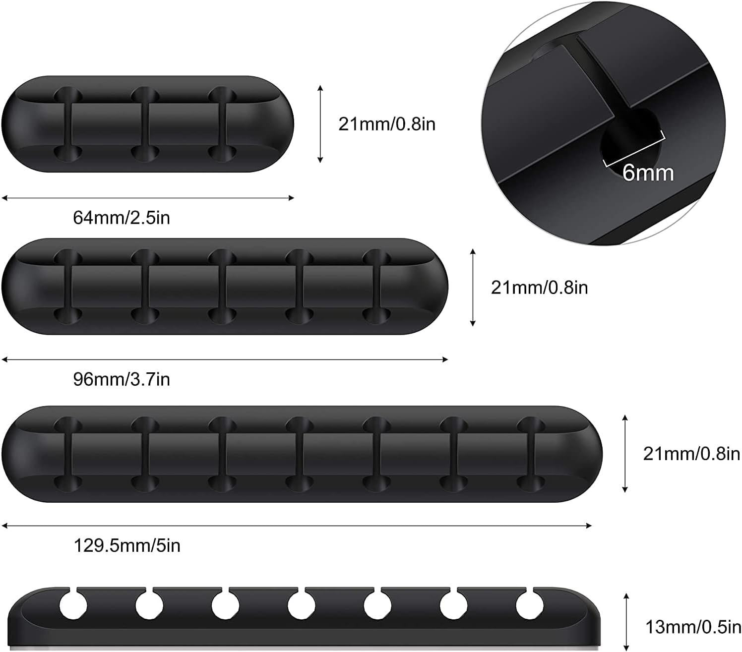 Black Cable Clips - Set of 3 - Self-Adhesive Cable Holders - Cable Management for Desk & Office.
