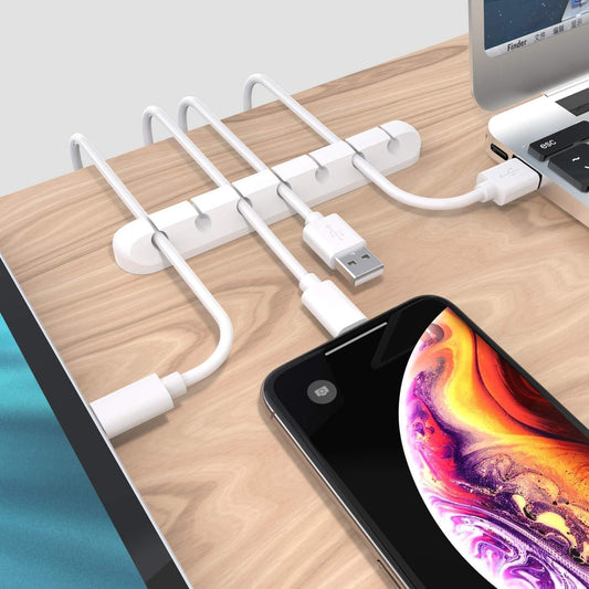 White Cable Clips - Set of 3 - Self-Adhesive Cable Holders - Cable Management for Desk & Office.