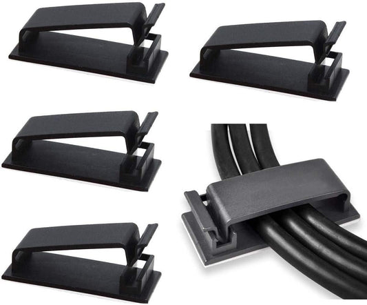 Adjustable Cable Clamps Black - Set of 50 - Self-Adhesive Cable Clips - Cable Management for Desk & TV.