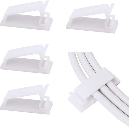 Adjustable Cable Clamps White - Set of 50 - Self-Adhesive Cable Clips - Cable Management for Desk & TV.
