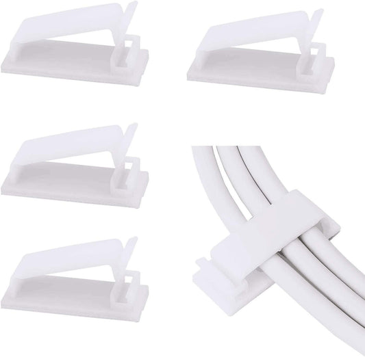 Adjustable Cable Clamps White - Set of 50 - Self-Adhesive Cable Clips - Cable Management for Desk & TV.