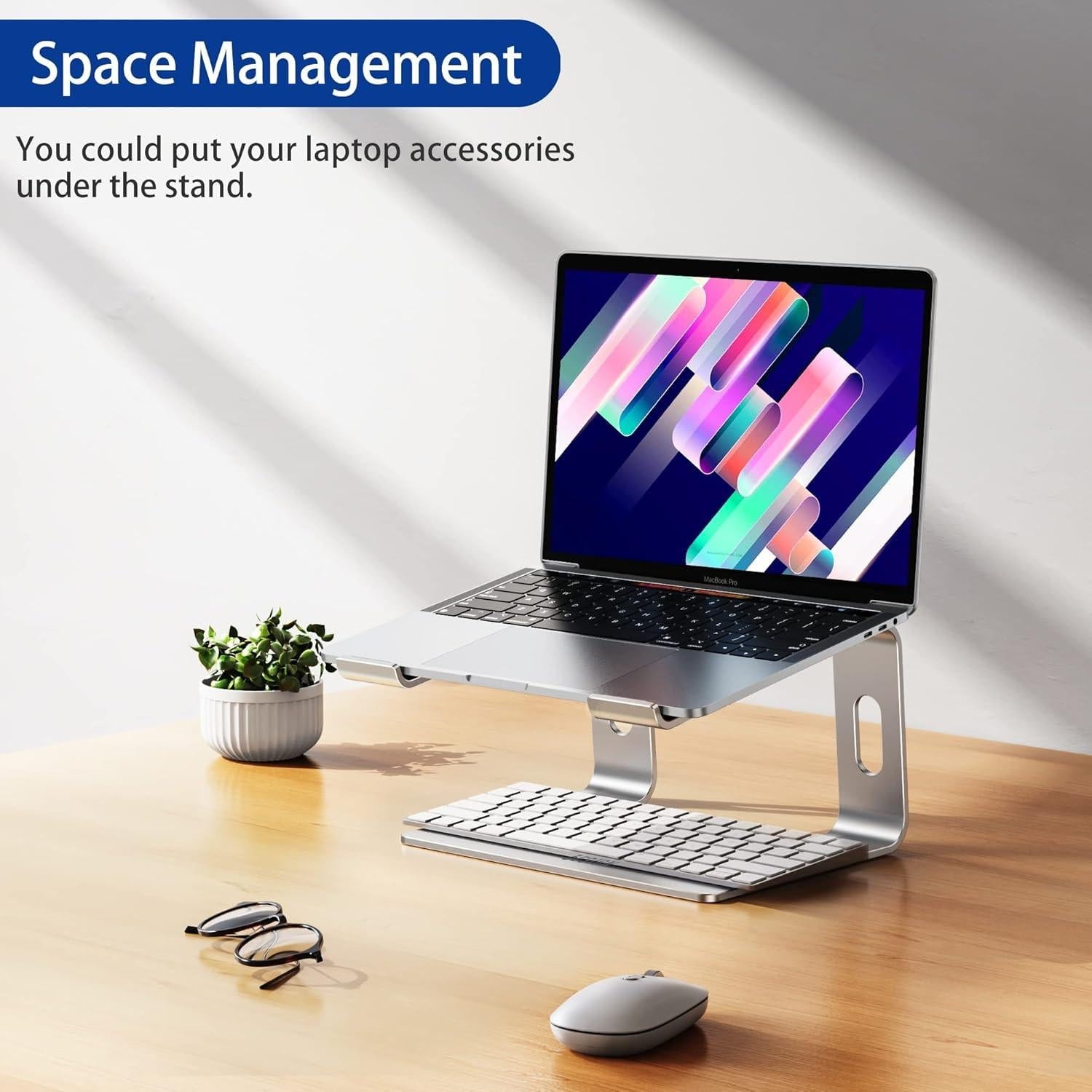 Ergonomic Aluminum Laptop Stand - Removable & Height Adjustable - Suitable for 10-14 inch Notebooks - Metal Silver.