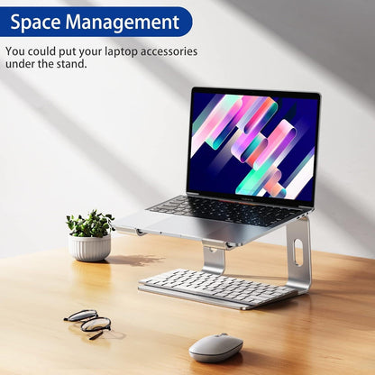 Ergonomic Aluminum Laptop Stand - Removable & Height Adjustable - Suitable for 10-14 inch Notebooks - Metal Silver.