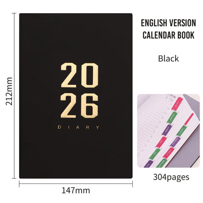 Agenda 2026 - Daily Agenda - A5 Format - 1 Day per Page - 304 Pages - [Black] - Hardcover