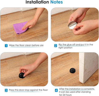 Door Stopper Floor Half Moon - Set of 2 - Gold - Self-adhesive - No Drilling - Stainless Steel.