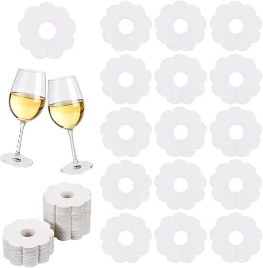 300 Pieces Wine Glass Markers Paper - Blank Flower Place Cards - DIY Wine Hangers for Weddings & Parties - White