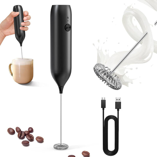 Milk Frother - Electric Hand Milk Frother - Rechargeable Mini Beverage Blender - Hand Milk Frother - With Stainless Steel Blender - Suitable for Milk, Coffee, Latte, Matcha, Black.
