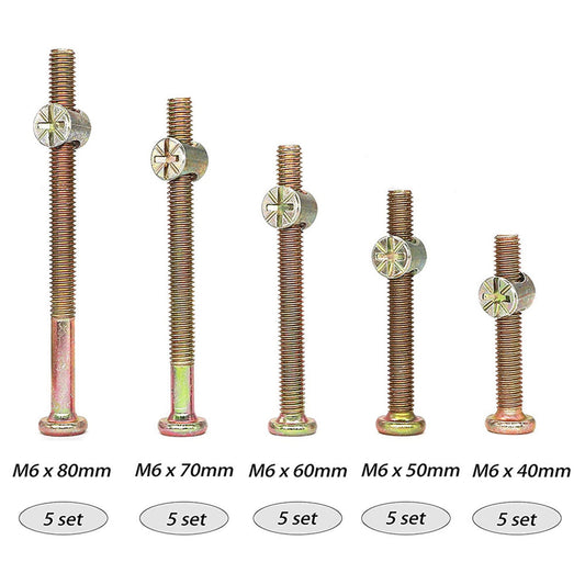 BINGLI Plated Screws and Screws Replacement Parts Furniture Socket Head Screws for Furniture Cots Beds Crib Nut Assortment Sets for Bed Frame,Furniture,Chairs and Cabinets One Size Gold 2PCS