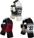 3 Pairs Touch Screen Gloves with Snow Flower Pattern, Warm Knit Winter Gloves Christmas Gifts Stocking Stuffers for Women Black White Red.