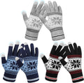 3 Pairs Touch Screen Gloves with Snow Flower Pattern, Warm Knit Winter Gloves Christmas Gifts Stocking Stuffers for Women Gray Blue White