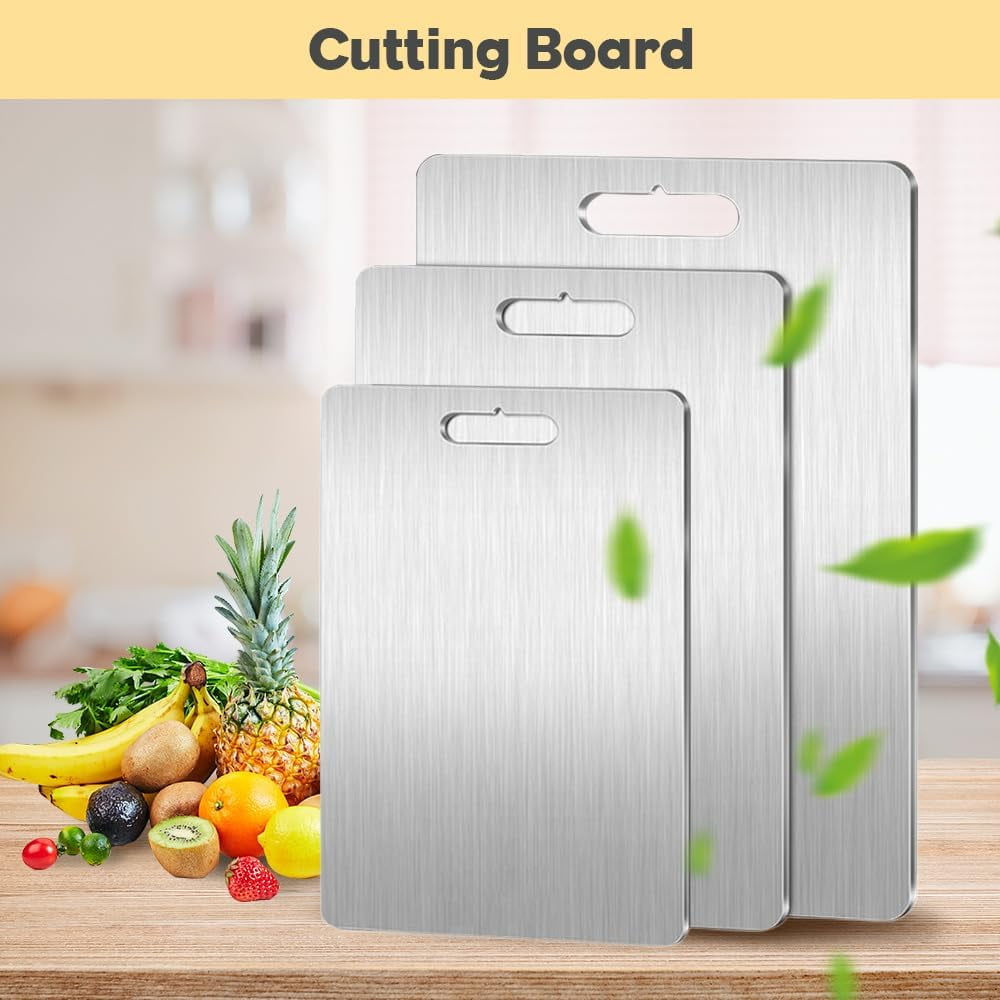 New Titanium Cutting Boards - 100% Pure Titanium Cutting Boards for Kitchen - Cutting Edge Hygiene & Durability, Double Sided Medical-grade Titanium Cutting Mat from Japan (15 x 11 in) 15" x 11".