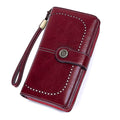 Leather Wallet Women Rfid Blocking Large Capacity, Zip Around Long Wallet - Pu Phone Clutch Purse, Trifold Ladies Wallets Coins Zipper Pocket with Id Window, Card Holder Wristlet, Black Red