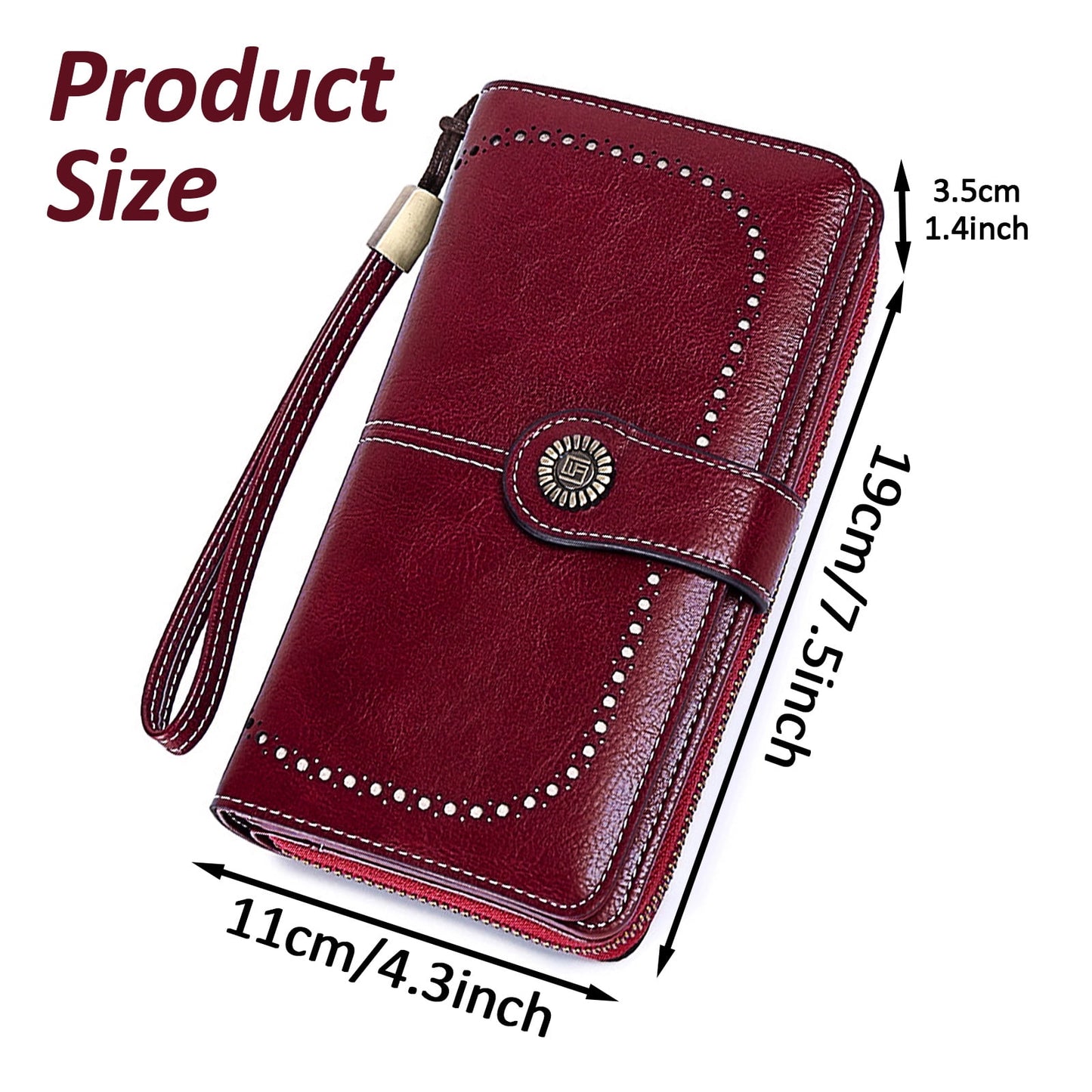 Leather Wallet Women Rfid Blocking Large Capacity, Zip Around Long Wallet - Pu Phone Clutch Purse, Trifold Ladies Wallets Coins Zipper Pocket with Id Window, Card Holder Wristlet, Black Red