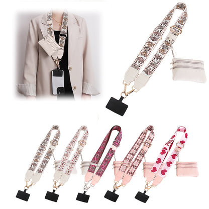 Clip and Go Phone Strap with Zipper Pouch,Crossbody Adjustable Chain Lanyard with PU Leather Wallet for All Phones A