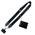 Clip and Go Phone Strap with Zipper Pouch,Crossbody Adjustable Chain Lanyard with PU Leather Wallet for All Phones Black
