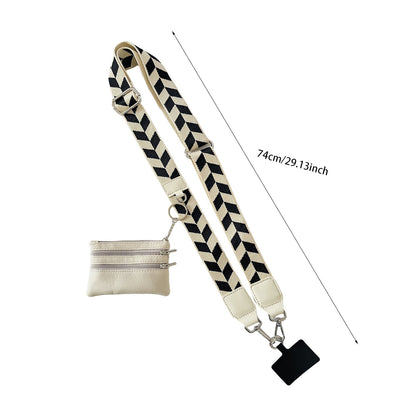 Clip and Go Phone Strap with Zipper Pouch,Crossbody Adjustable Chain Lanyard with PU Leather Wallet for All Phones Black