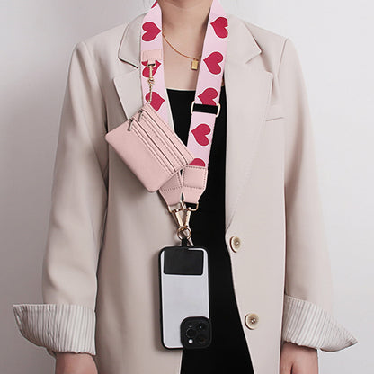 Clip and Go Phone Strap with Zipper Pouch,Crossbody Adjustable Chain Lanyard with PU Leather Wallet for All Phones E