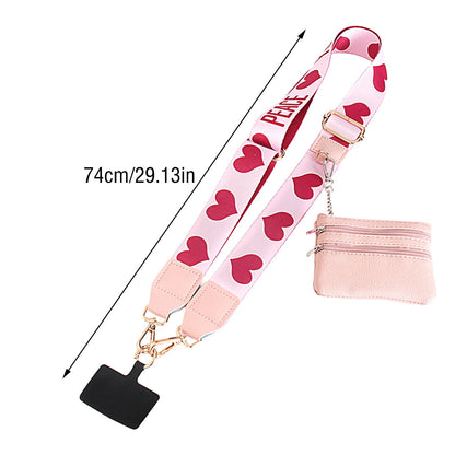 Clip and Go Phone Strap with Zipper Pouch,Crossbody Adjustable Chain Lanyard with PU Leather Wallet for All Phones E