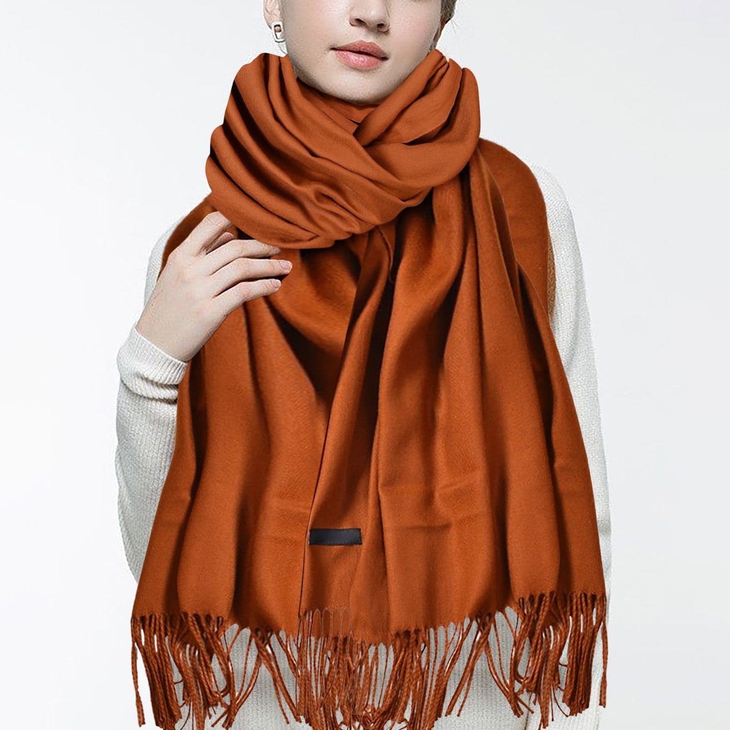 Delayuji Pashmina Scarf for Women Scarf for Women Women Pashmina Scarf Soft Solid Plain Shawl Wrap Fashion Warm Neck with Fringes A Red A Pink