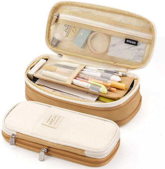 CICIMELON Big Capacity Pencil Pen Case Large Storage Pencil Bag Pouch Organizer (Purple) Khaki