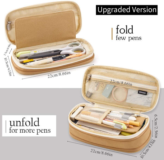CICIMELON Big Capacity Pencil Pen Case Large Storage Pencil Bag Pouch Organizer (Purple) Khaki