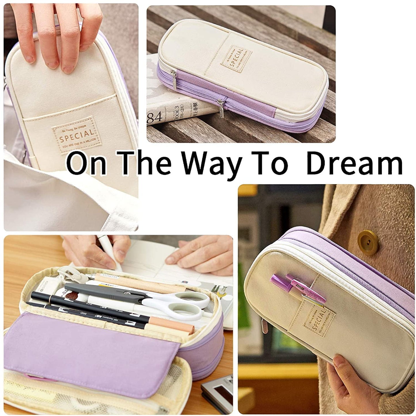CICIMELON Big Capacity Pencil Pen Case Large Storage Pencil Bag Pouch Organizer (Purple) Purple