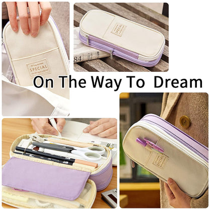 CICIMELON Big Capacity Pencil Pen Case Large Storage Pencil Bag Pouch Organizer (Purple) Purple