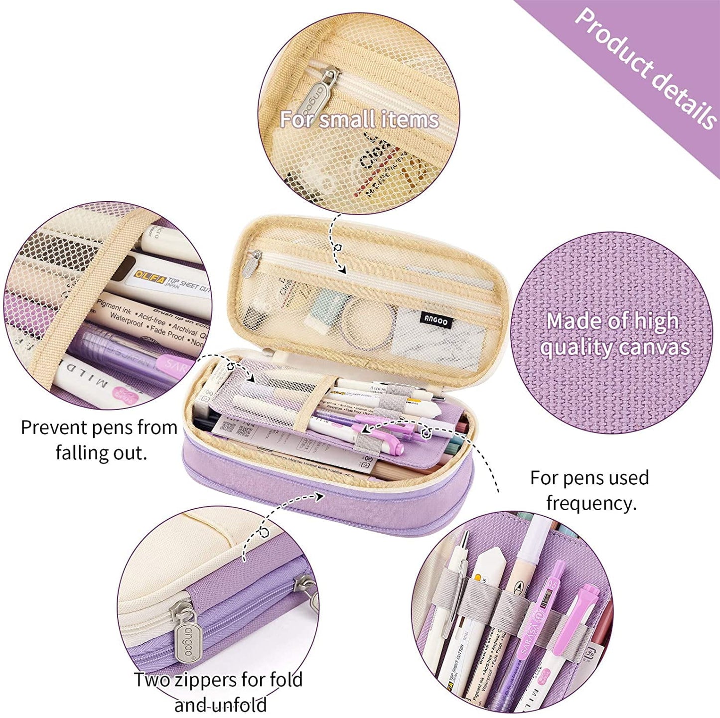 CICIMELON Big Capacity Pencil Pen Case Large Storage Pencil Bag Pouch Organizer (Purple) Purple