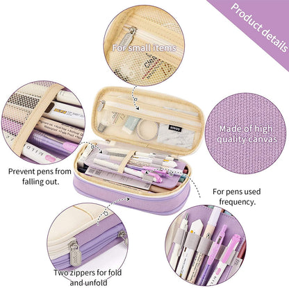 CICIMELON Big Capacity Pencil Pen Case Large Storage Pencil Bag Pouch Organizer (Purple) Purple