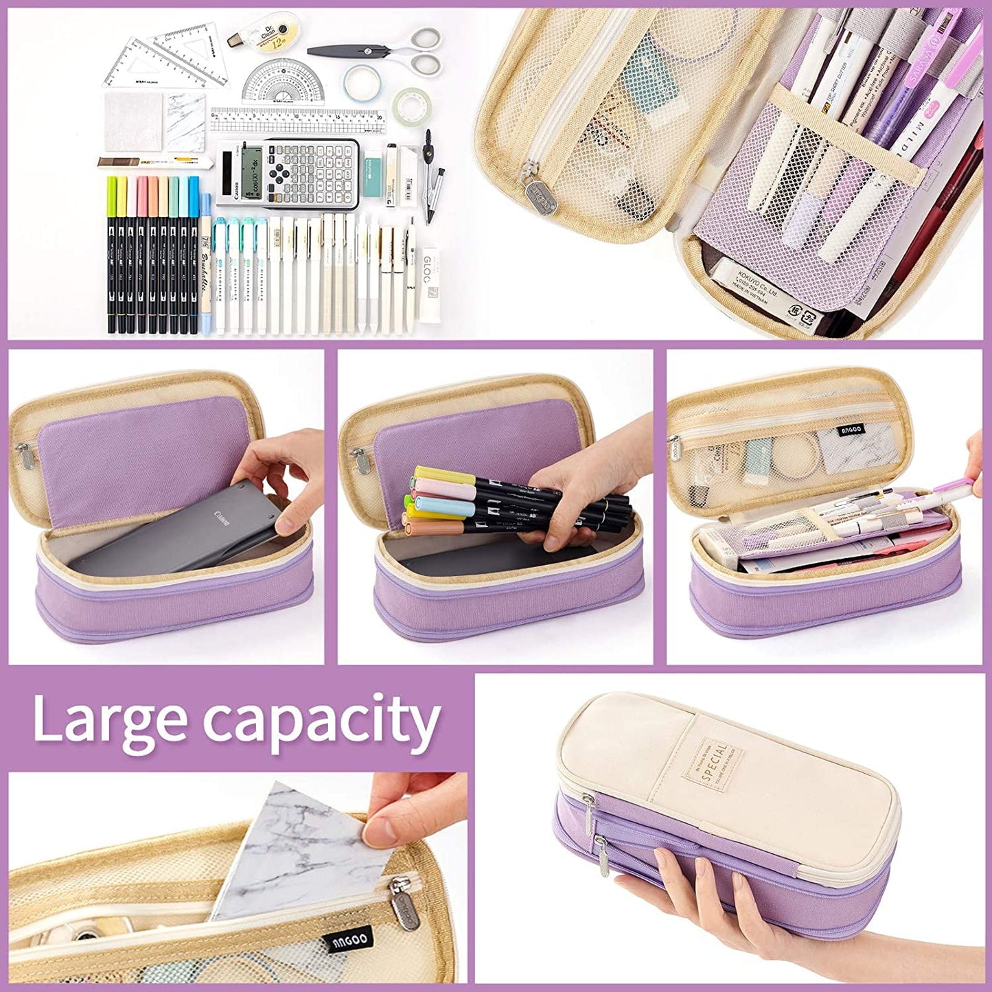 CICIMELON Big Capacity Pencil Pen Case Large Storage Pencil Bag Pouch Organizer (Purple) Purple