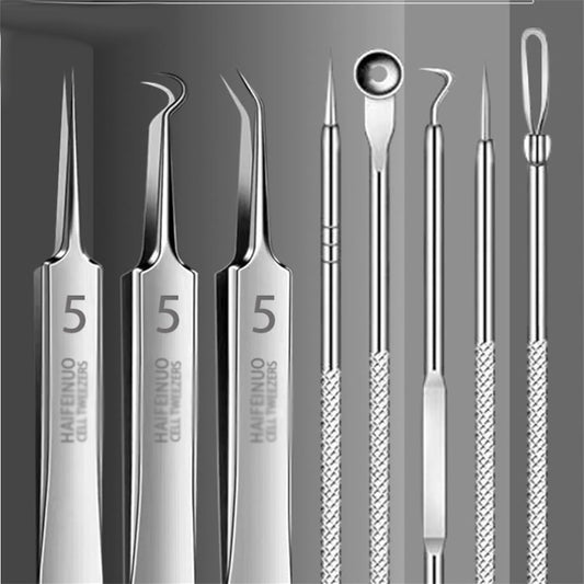 BYXAS Pimple Popper Tool Kit, 8 PCS Professional Stainless Steel Blackhead Remover Comedone Extractor Tools for Removing Zit on Face - Acne Removal Kit with Metal Case (Silver) 11PCS