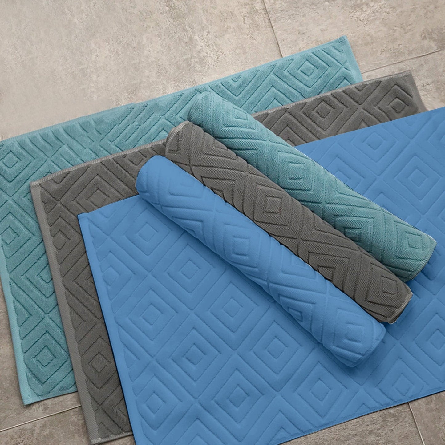 2PCS White Cotton Classic Rug Bath Mats Absorbent Cotton Hotel Spa Shower Bathtub Mats [Not A Bathroom Rug] Machine Washable Shower Bathroom Floor Towel A 1PCS & C 1PCS