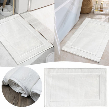 2PCS White Cotton Classic Rug Bath Mats Absorbent Cotton Hotel Spa Shower Bathtub Mats [Not A Bathroom Rug] Machine Washable Shower Bathroom Floor Towel F-White 2PCS