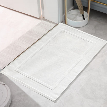 2PCS White Cotton Classic Rug Bath Mats Absorbent Cotton Hotel Spa Shower Bathtub Mats [Not A Bathroom Rug] Machine Washable Shower Bathroom Floor Towel F-White 2PCS