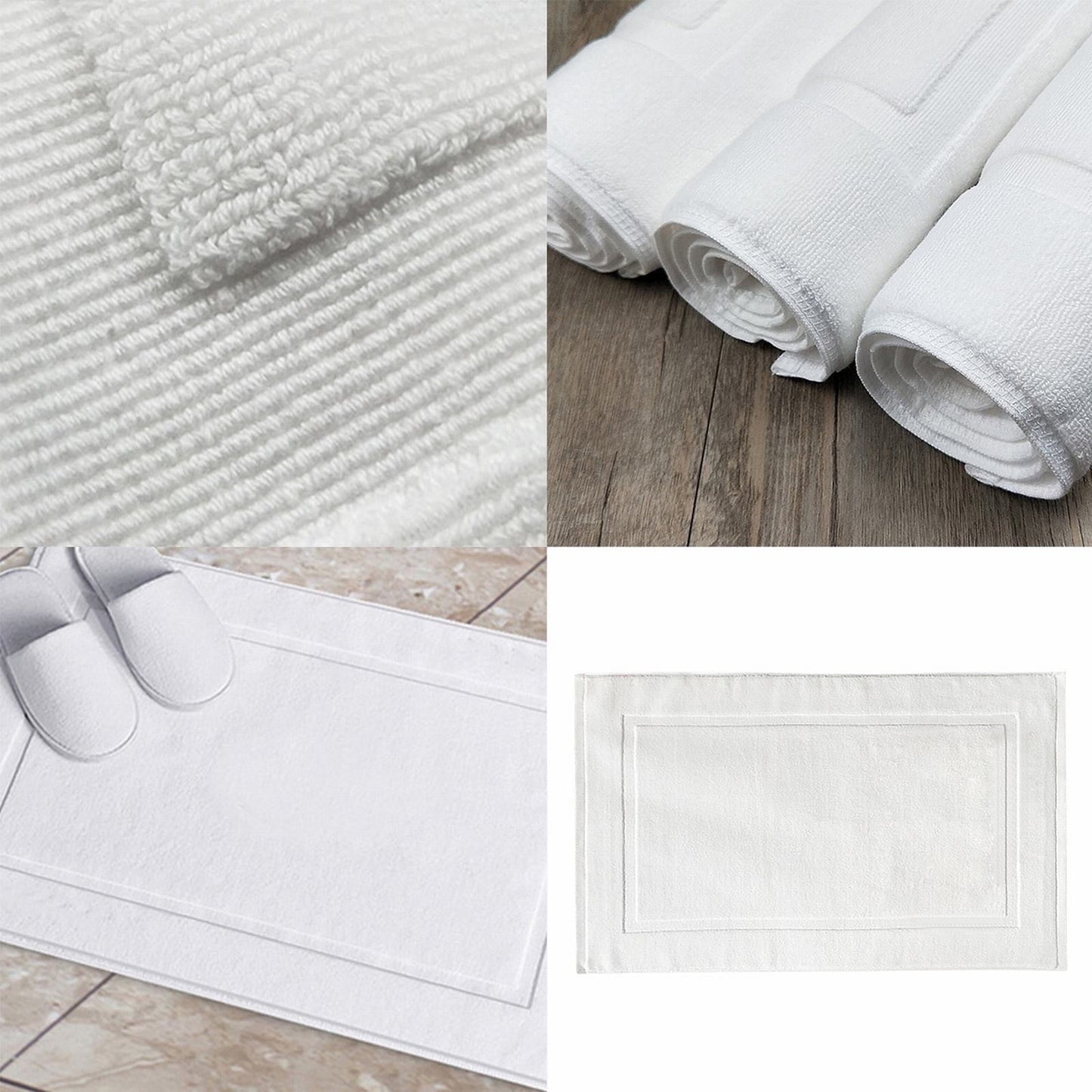 2PCS White Cotton Classic Rug Bath Mats Absorbent Cotton Hotel Spa Shower Bathtub Mats [Not A Bathroom Rug] Machine Washable Shower Bathroom Floor Towel F-White 2PCS