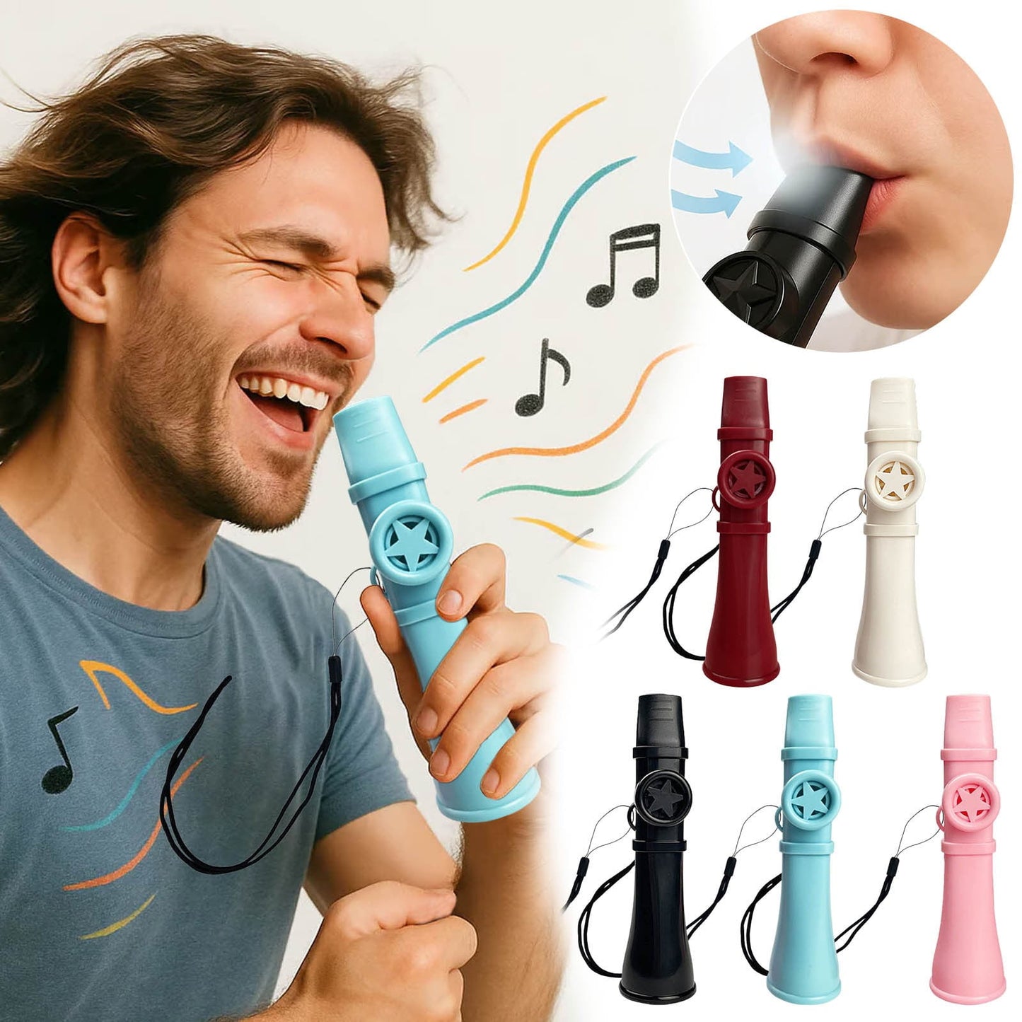Professional Kazoo for Adults Kids, Upgrade Plastic Kazoos with Adjustable Tone Multi Colors Kazoo Musical Instruments for Guitar, Ukulele, Piano & Violin, Easy to Learn (Blue) Black#004