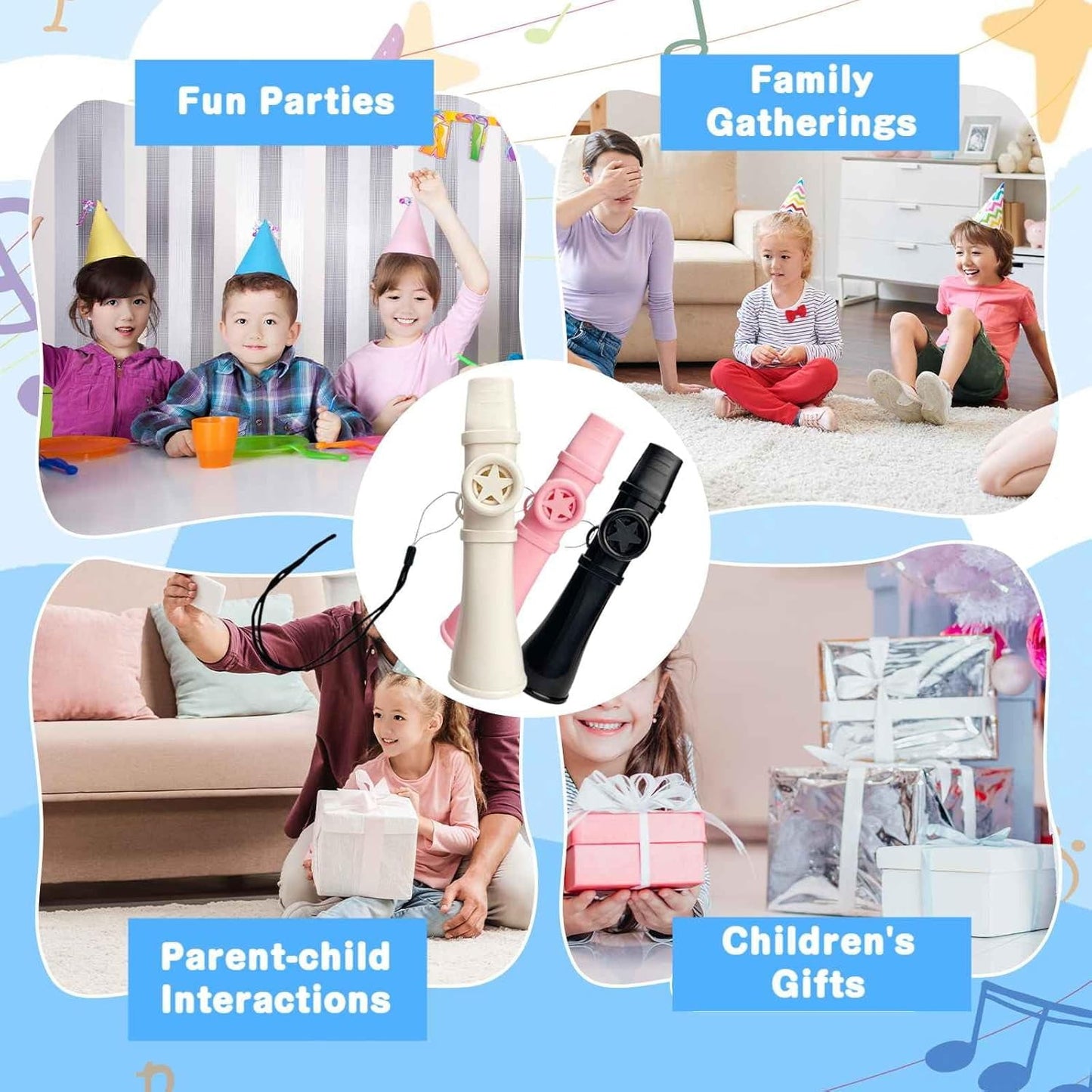 Professional Kazoo for Adults Kids, Upgrade Plastic Kazoos with Adjustable Tone Multi Colors Kazoo Musical Instruments for Guitar, Ukulele, Piano & Violin, Easy to Learn (Blue) Black#004