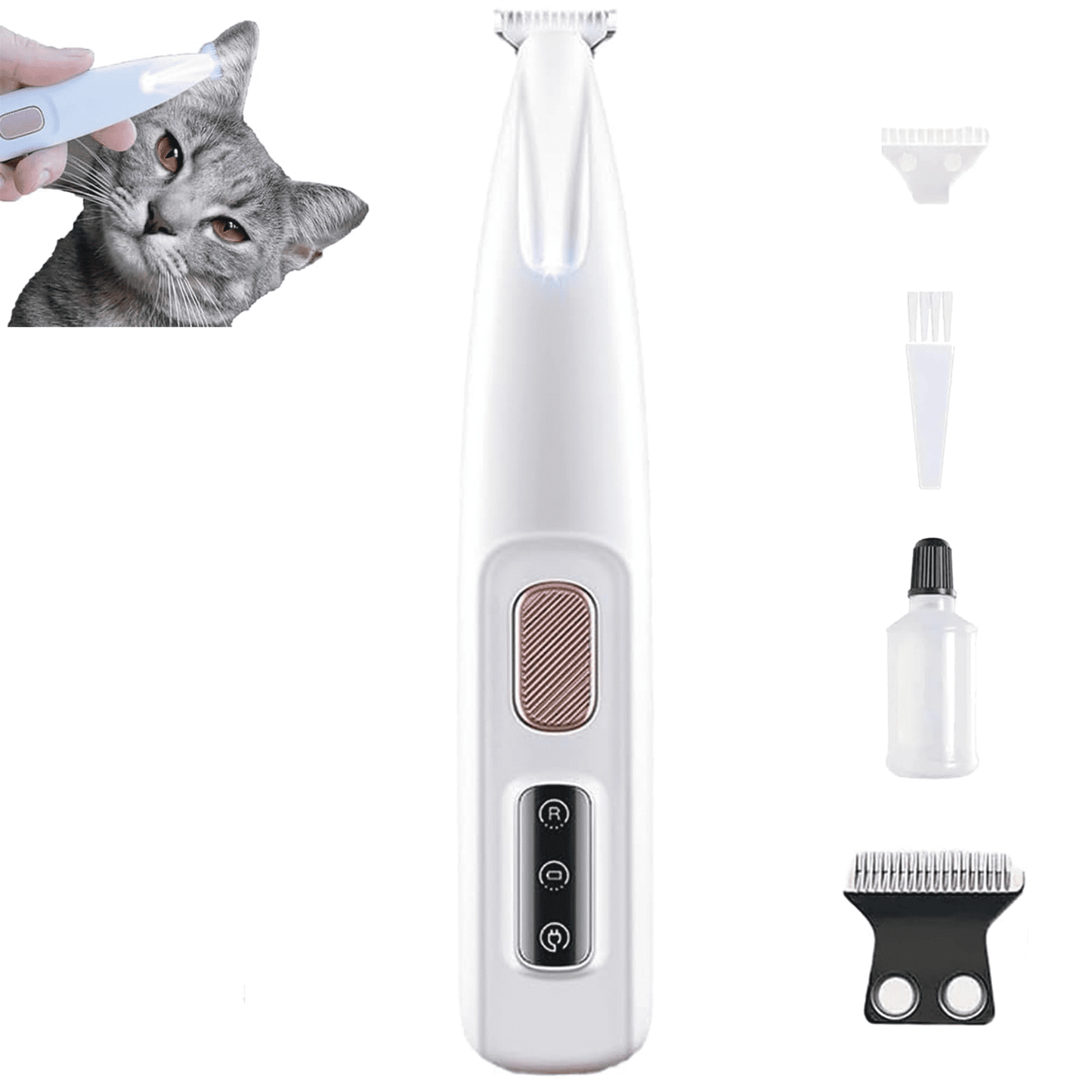 Belvedere Cat Grooming Trimmer - Rechargeable Low Noise Clipper with LED Light, Waterproof & Precision for Sensitive Areas 1set