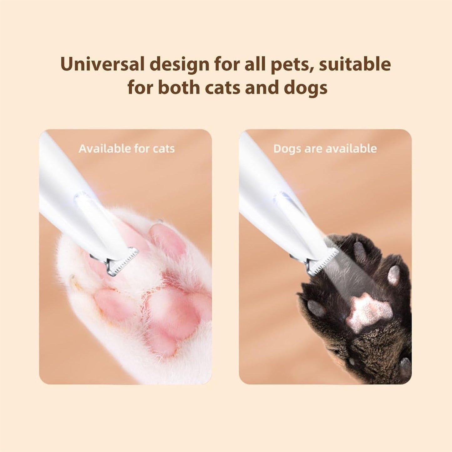 Belvedere Cat Grooming Trimmer - Rechargeable Low Noise Clipper with LED Light, Waterproof & Precision for Sensitive Areas 1set