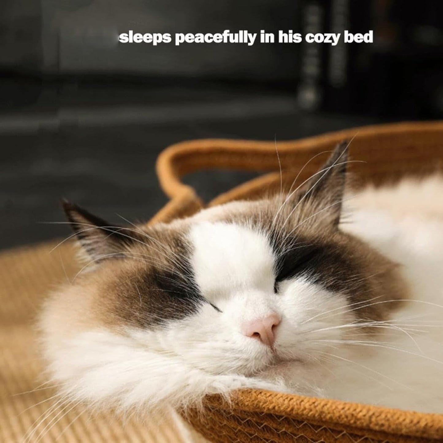 Stimulicat Cat Bed Rope Cotton, Stimuli cat Basket Bed, Cotton Rope Woven Round Cat Beds Basket with Built-in Teasing Ball, Handwoven Foldable Scratchable for Small & Large pet Brown