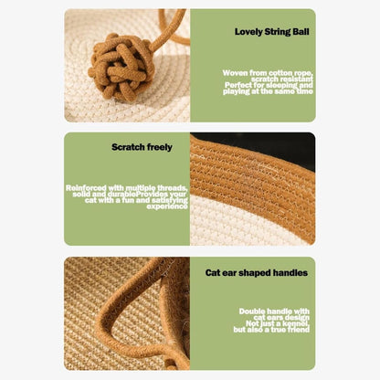 Stimulicat Cat Bed Rope Cotton, Stimuli cat Basket Bed, Cotton Rope Woven Round Cat Beds Basket with Built-in Teasing Ball, Handwoven Foldable Scratchable for Small & Large pet Brown