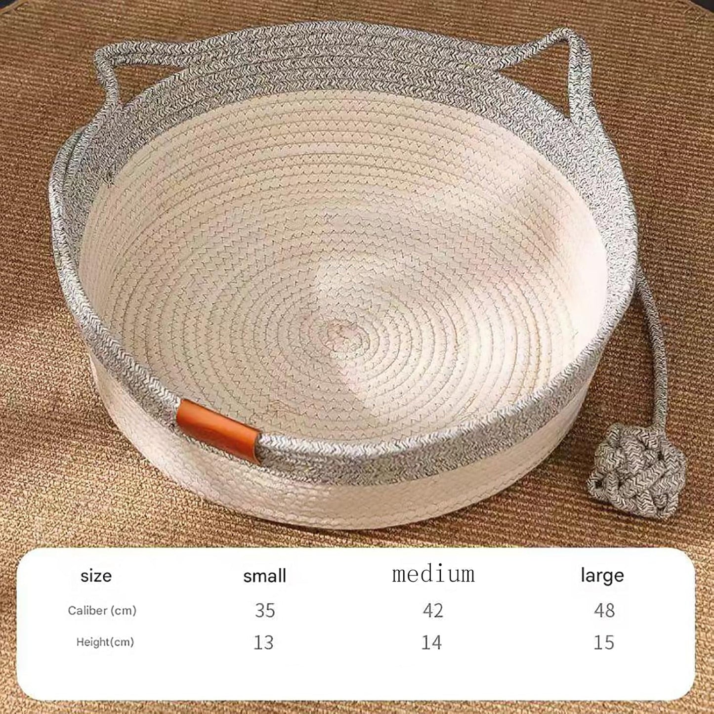 Stimulicat Cat Bed Rope Cotton, Stimuli cat Basket Bed, Cotton Rope Woven Round Cat Beds Basket with Built-in Teasing Ball, Handwoven Foldable Scratchable for Small & Large pet Brown