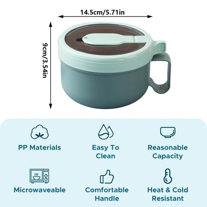 Ramen BBlueowl, Soup Bowls, Microwave Ramen Bowl with Lid, Lunch Box with Lid, Durable and Heat Resistant Bowl for Noodles, Rice, and Soups, Perfect for Home, Office, or School Meals， Z2_Green