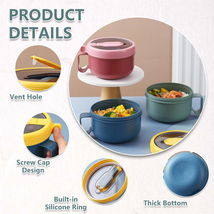 Ramen BBlueowl, Soup Bowls, Microwave Ramen Bowl with Lid, Lunch Box with Lid, Durable and Heat Resistant Bowl for Noodles, Rice, and Soups, Perfect for Home, Office, or School Meals， Z2_Green