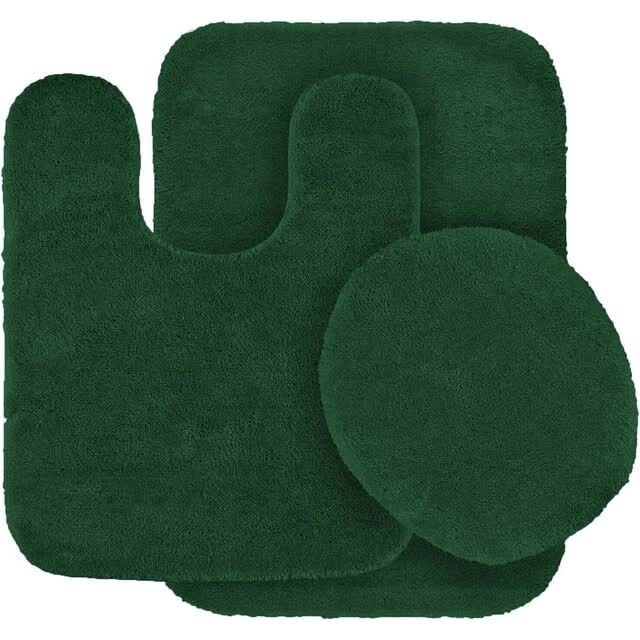 Gorgeous Home Linen Bathroom 6 Modern Solid Print 3-Count Grey Polyester Bath Rugs, 18 x 28, Non-Slip Backing Dark Green