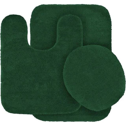 Gorgeous Home Linen Bathroom 6 Modern Solid Print 3-Count Grey Polyester Bath Rugs, 18 x 28, Non-Slip Backing Dark Green