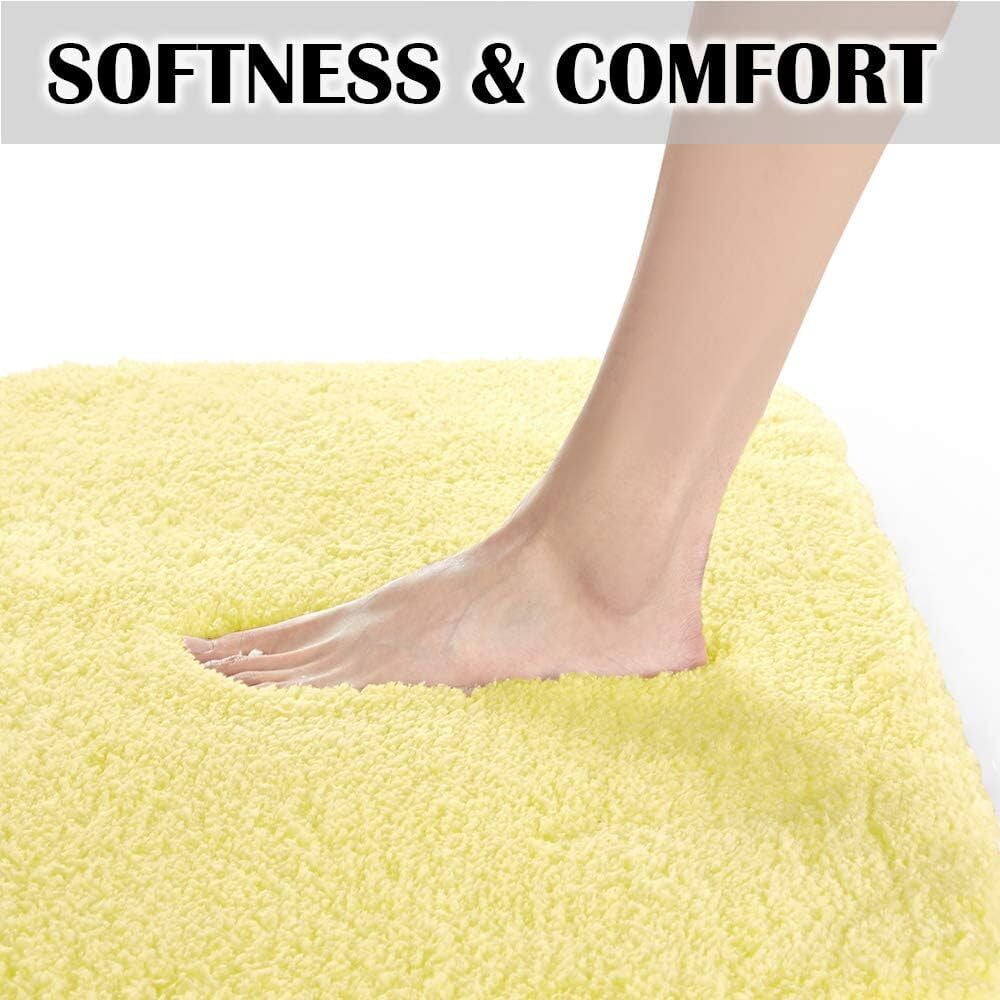 Gorgeous Home Linen Bathroom 6 Modern Solid Print 3-Count Grey Polyester Bath Rugs, 18 x 28, Non-Slip Backing Yellow